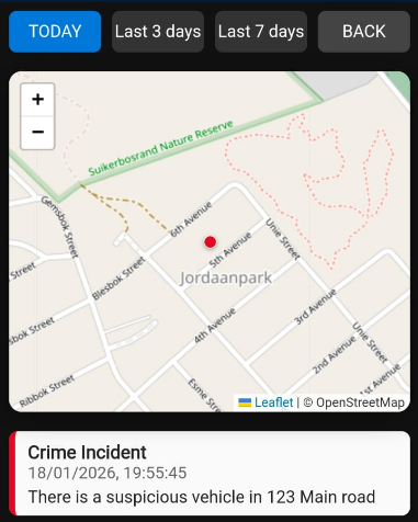 Vigilant Community Event Map showing verified incidents